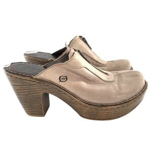 Born womens clogs size 8 39 M/W taupe leather slip on chunky platforms